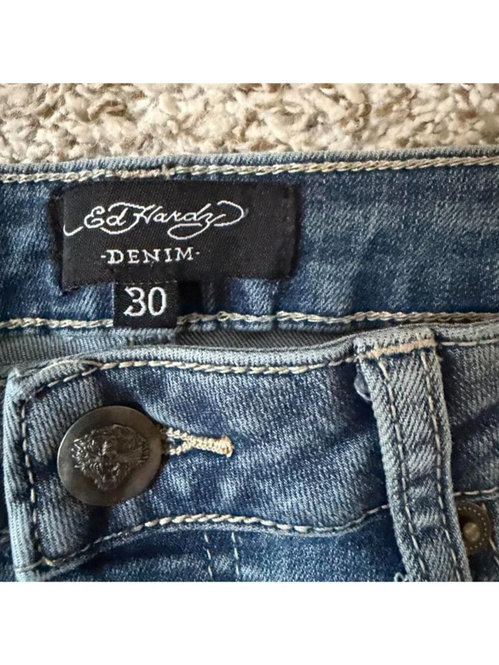 Ed Hardy Denim True Love Tattoo Graphic Flare Jeans Size 30